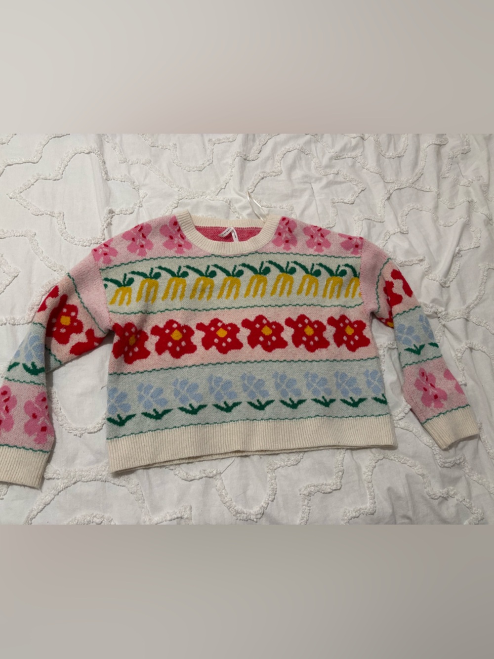 Dreamers Floral Stripe Crewneck Sweater in Pink, Cream, Red, Yellow, Blue, Green